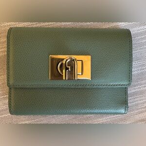 Furla Green Leather Wallet with Gold Accent